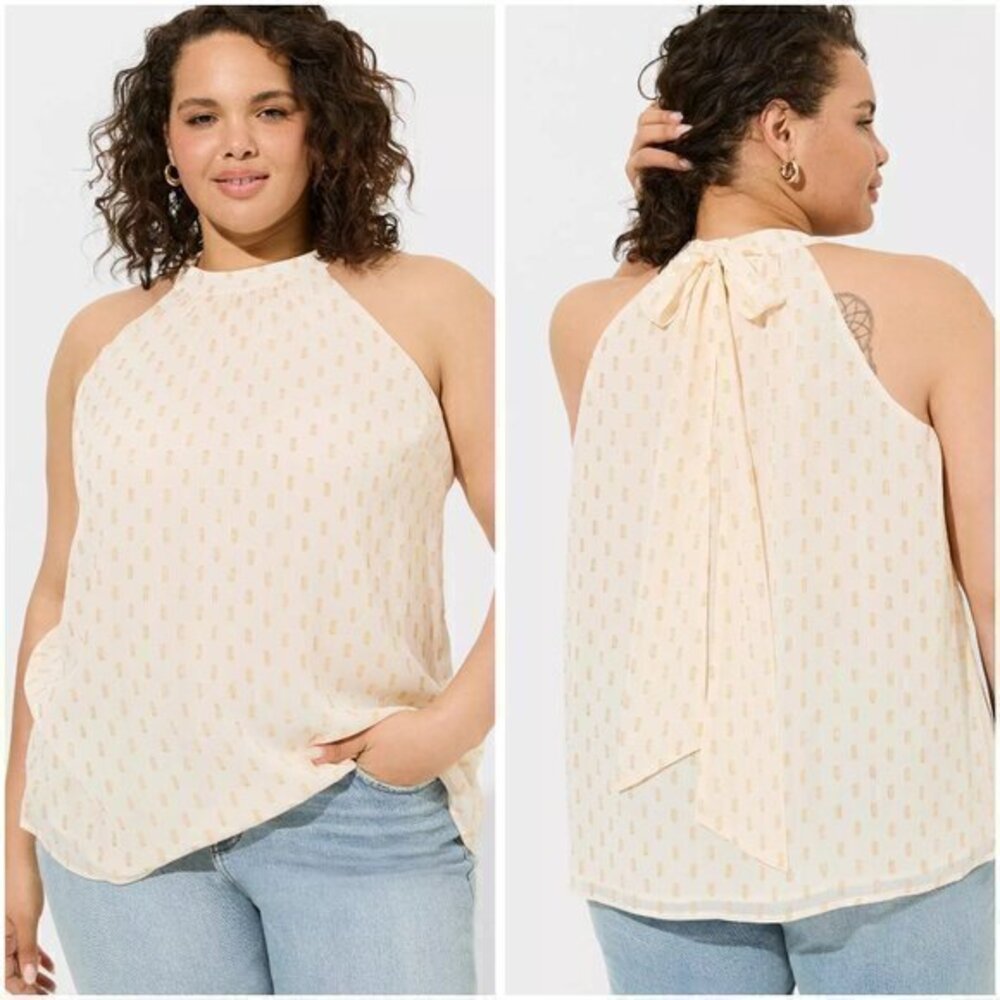 Torrid Chiffon Clip Dot Lurex Mock Neck Halter Sleeveless Top Size 2X NWT